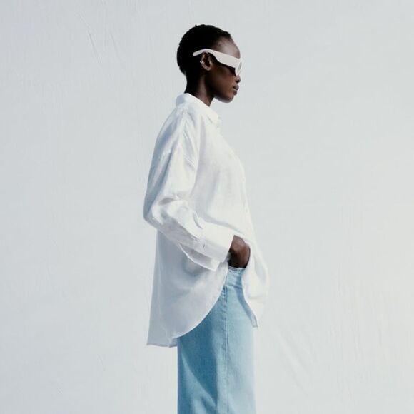 Zara White 100% linen shirt - Picture 8 of 9